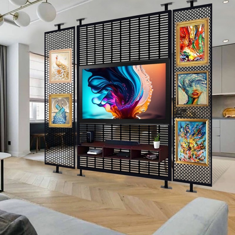 Metal Room Divider - Mesh Screen - Black | Picture Hanging Company