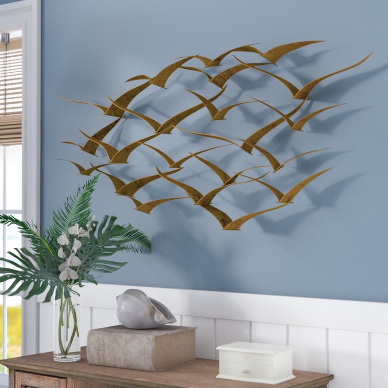 Metal Wall Art Antique Gold Flying Flock Bird Silhouettes Layered