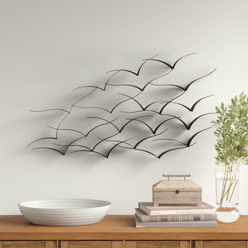 Metal Wall Art: Contemporary Sculptural Bird Flock, Open Work Design