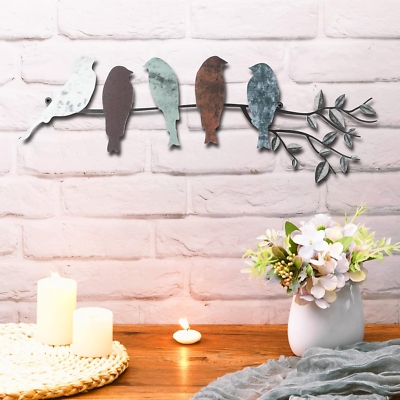 Metal Wall Art: Distressed Rustic Bird on Branch Silhouette