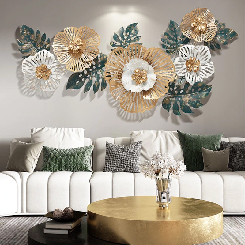 Metal Wall Art Monstera Leaf Motifs, Filigree Petals