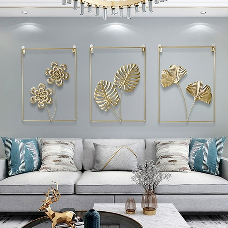Metal Wall Art Polished Gold Monstera Ginkgo Open Work Triptych Set