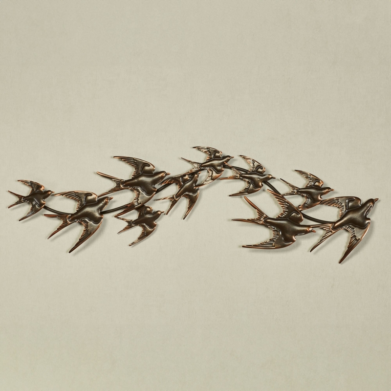 Metal Wall Art Topper: Antique Bronze Soaring Birds Sculpture