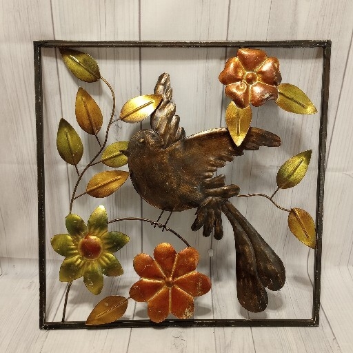 Metal Wall Art: Vintage 3D Bird and Floral Relief in Mixed Metallic Tones