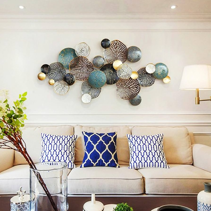 Metal Wall Decor Horizontal Teal Gold Leaf Vein Pattern Perforated