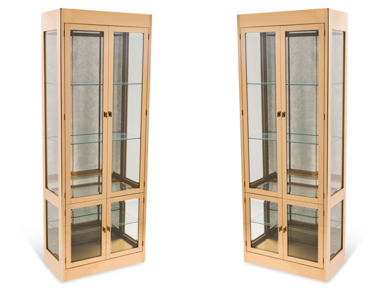 Mid-Century Brass Display Cabinet with Tall Narrow Profile