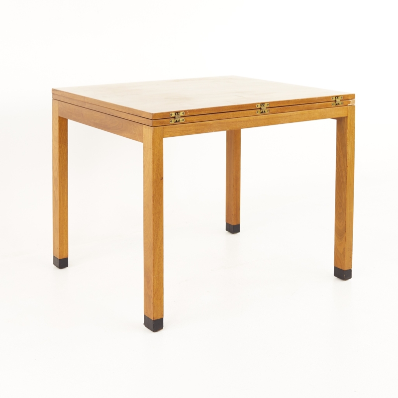 Mid-Century Flip Top Table with Exposed Brass Hinges