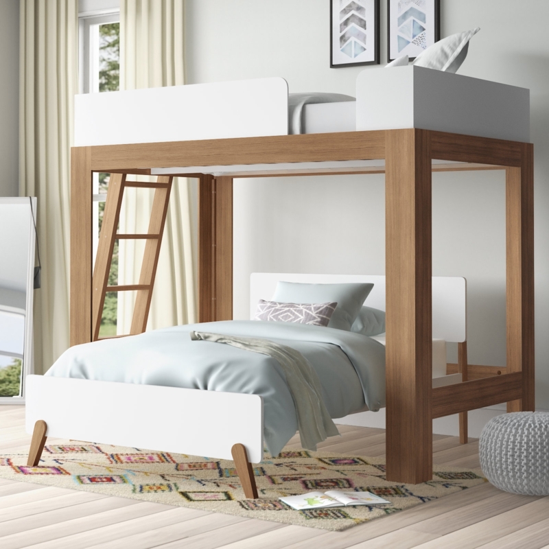 Mid-Century L-Shaped Bunk Bed, Twin Over Queen Two-Tone Finish