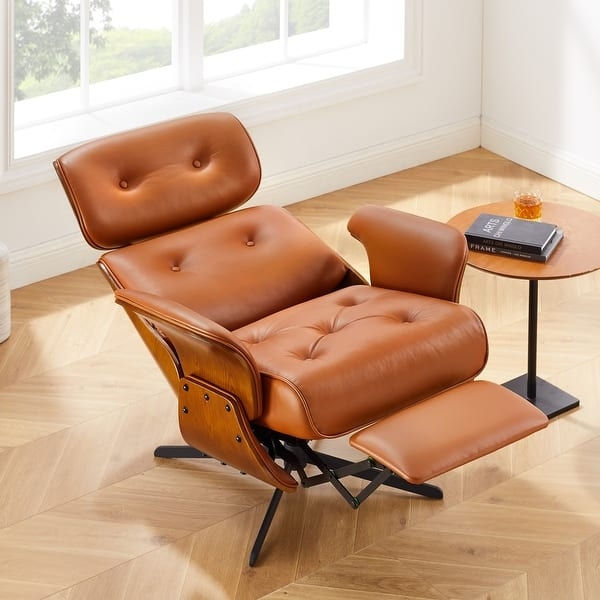 Mid-Century Lounge Chair Cognac Leather Bentwood Shell