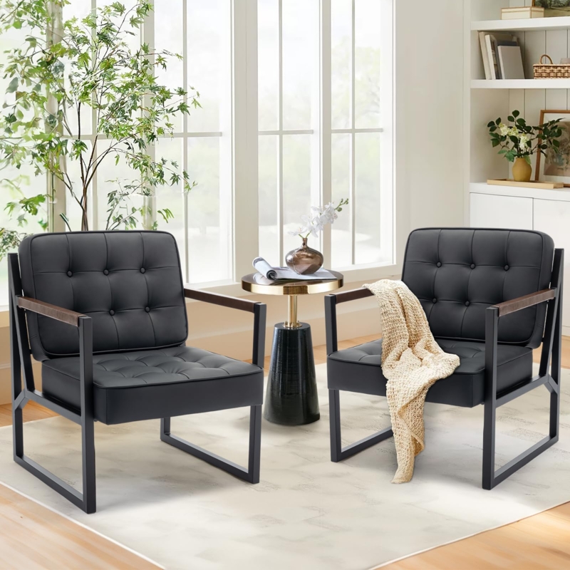 Mid Century Modern Chair with Wood Armrest Accents