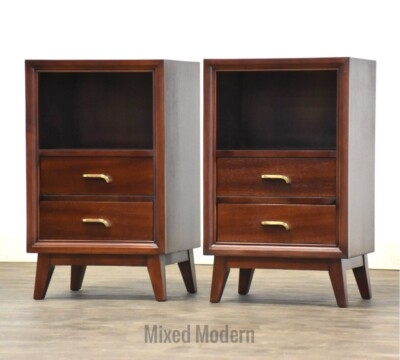 Mid-Century Nightstand with Beveled Frame and Open Shelf