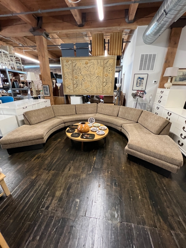 Mid-Century Semi-Circular Sofa with Textured Beige Plinth Base
