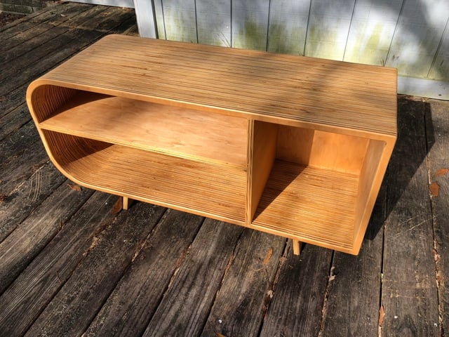 Mid-Century TV Stand Maple Plywood Curved Edge Exposed Layers