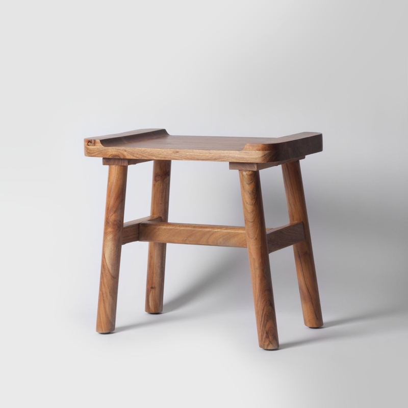 Milking Stool Curved Seat Lip, Acacia Tapered Leg Accent