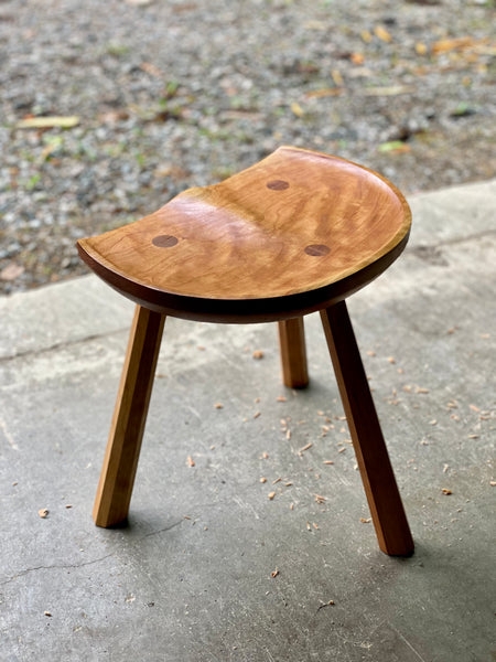 Milking Stool Faceted Legs, Handcrafted Honey Amber Seat