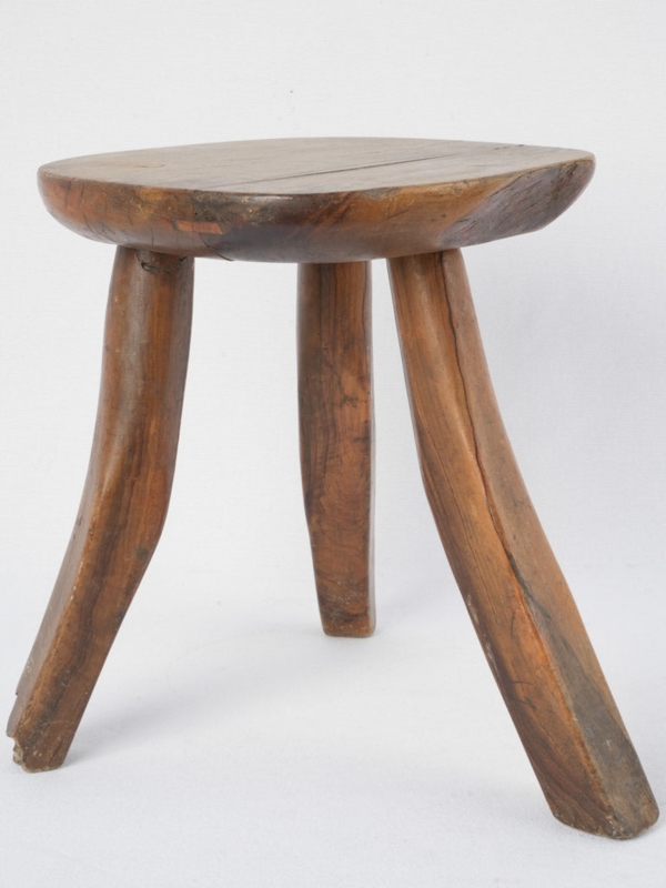 Milking Stool Hand Hewn Details, Warm Umber Primitive Seat