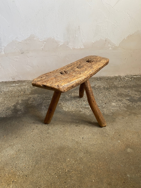 Milking Stool Irregular Edges, Hand Carved Wabi-Sabi Accent