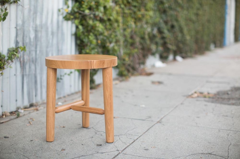 Milking Stool T-Stretcher, Minimalist Honey Oak Thick Leg