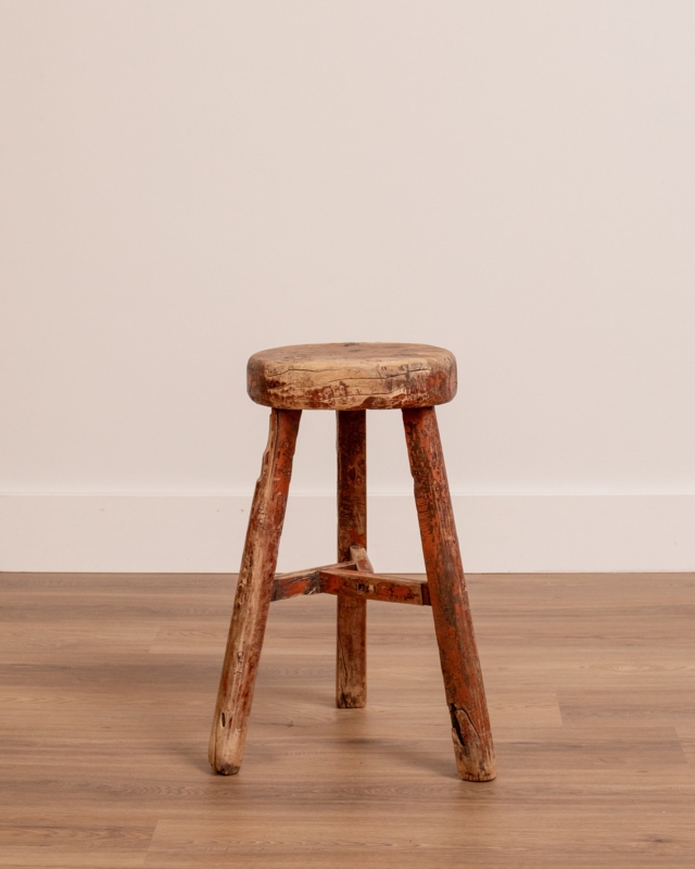 Milking Stool Terracotta Red, Distressed Weathered Stand