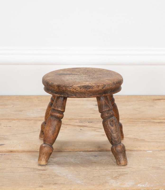 Milking Stool Three Turned Legs, Walnut Farmhouse Side Seat