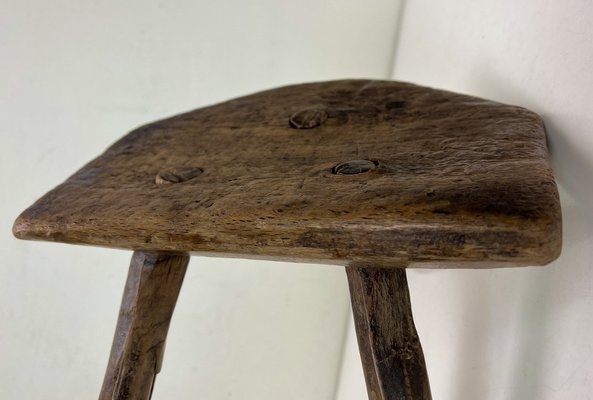 Milking Stool Through Tenons, Antique Dark Brown Accent