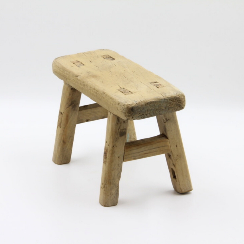 Milking Stool Weathered Wood, Rustic Exposed Joinery Riser
