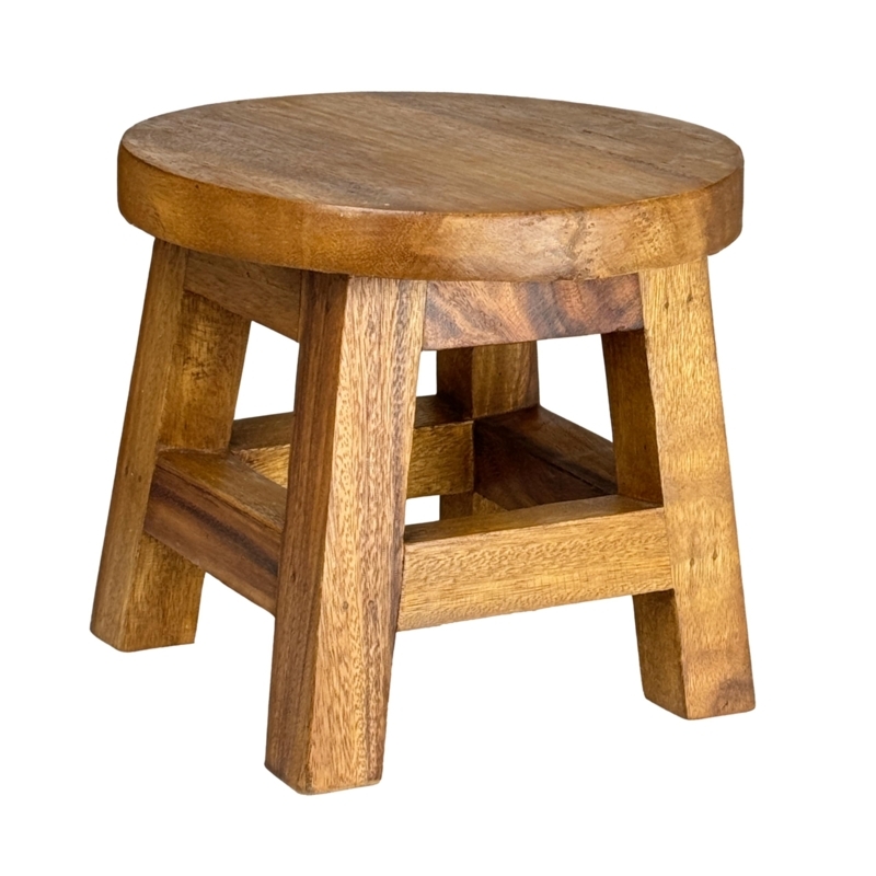 Milking Stool with Box Stretcher, Warm Amber Timber Step