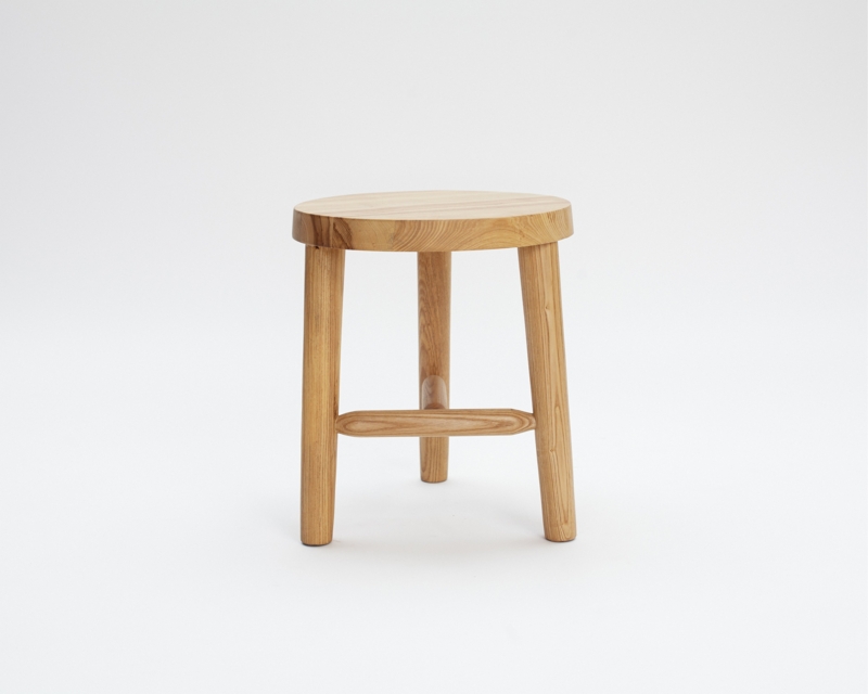 Milking Stool with Horizontal Stretcher, Light Wood Three Legged