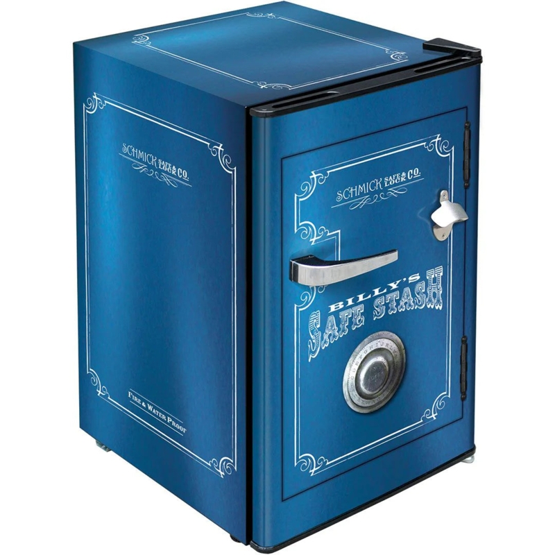 Mini Bar Fridge with Vintage Safe Design and Bottle Opener