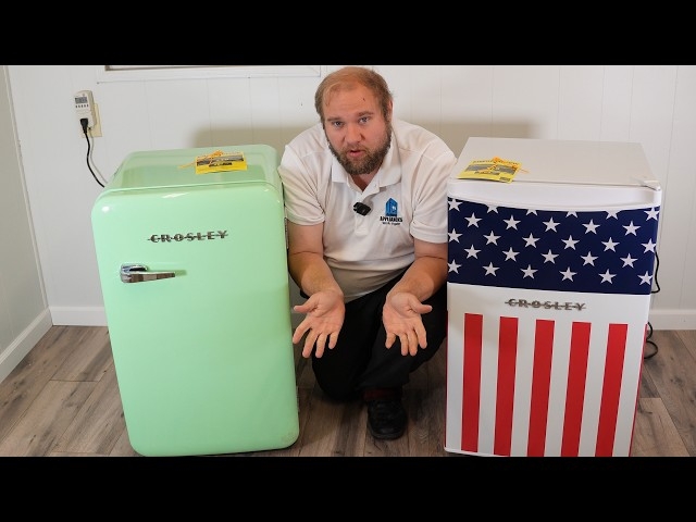 Mini Fridge American Flag Graphic Chrome Pull Handle Retro