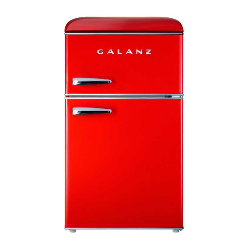 Mini Fridge Cherry Red Dual Door Retro Chrome Handles Glossy