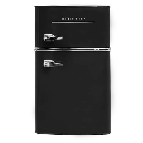 Mini Fridge Glossy Black Two-Door Retro Handles Vintage Style