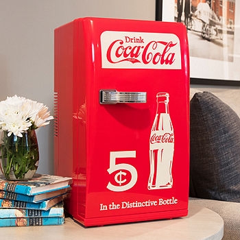 Mini Fridge Glossy Red Vintage Coca-Cola Graphics Tabletop