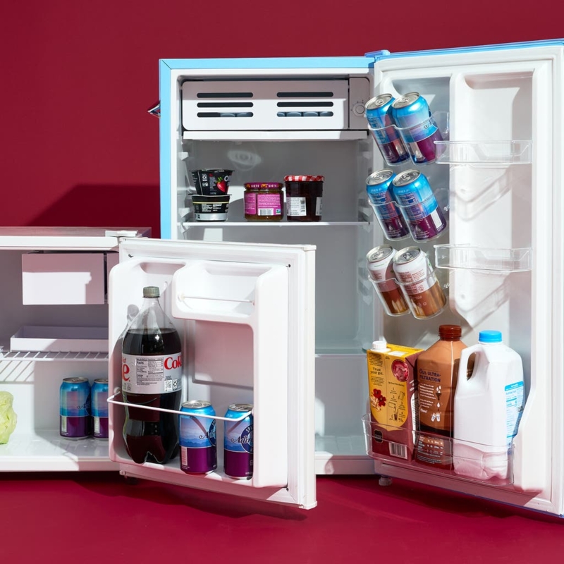 Mini Fridge in Baby Blue, Retro Inspired Design with Freezer