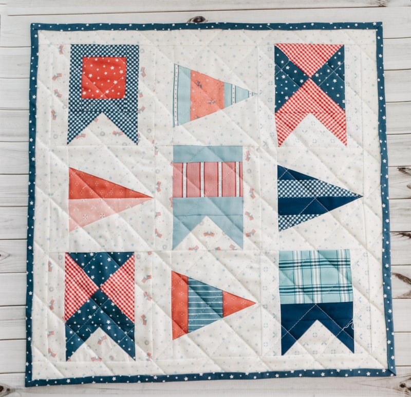 Mini Quilt Nautical Flag Blocks Diamond Stitching Navy Star Binding