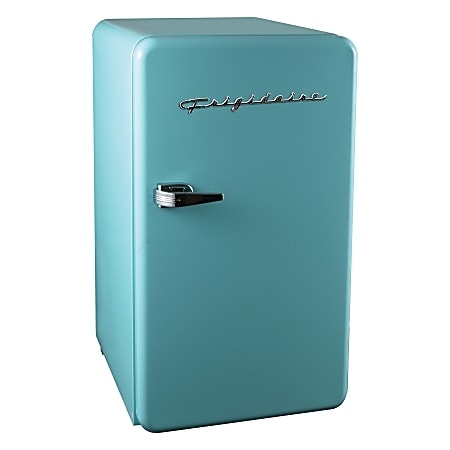 Mini Refrigerator Teal Blue Script Logo Lever Handle Retro