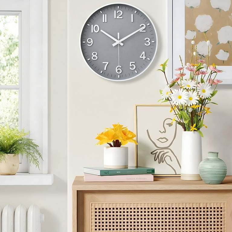Minimalist Analog Wall Clock with Slate Grey Face and White Numerals