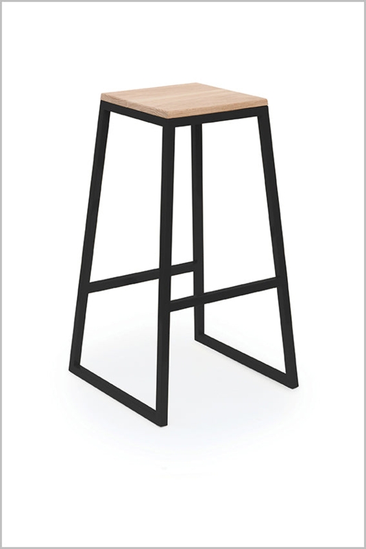 Minimalist Bar Stool Geometric Sled Base Metal Light Wood Seat