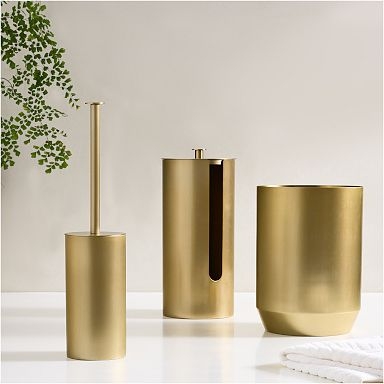 Minimalist Bath Set Brushed Gold Cylindrical Silhouette Knobs