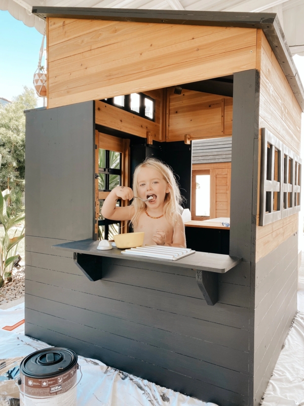 Minimalist Black and Wood Playhouse with Service Counter