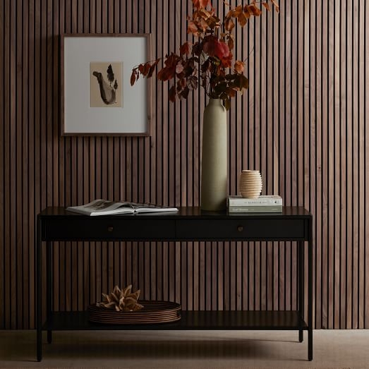 Minimalist Console Table with Two Drawers and Slim Black Frame