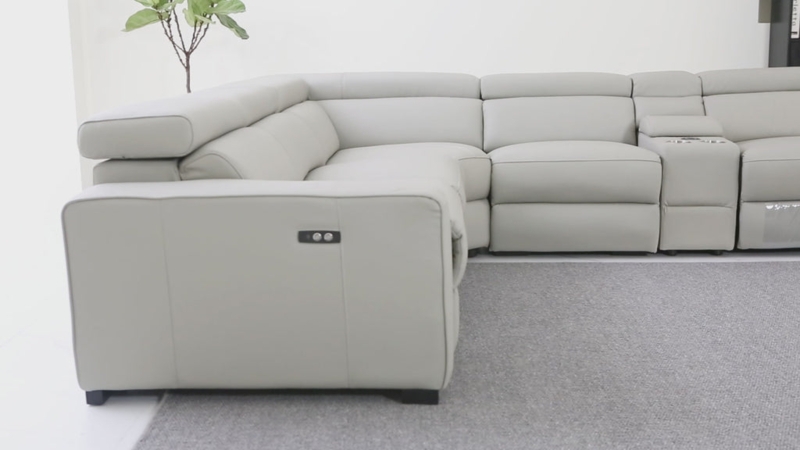 Minimalist L-Shaped Sofa Light Gray Power Recliner Cup Holders