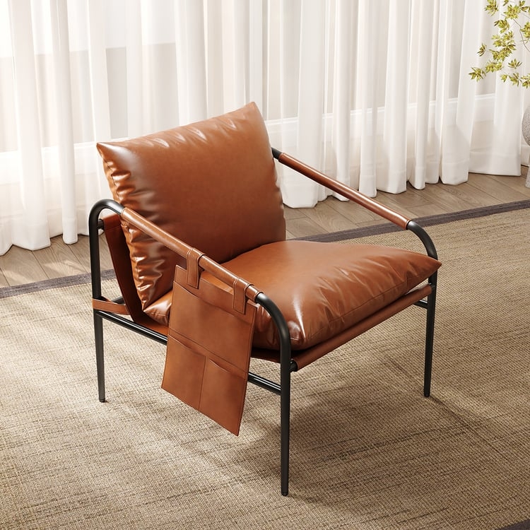 Minimalist Metal Frame Chair with Side Storage Pocket