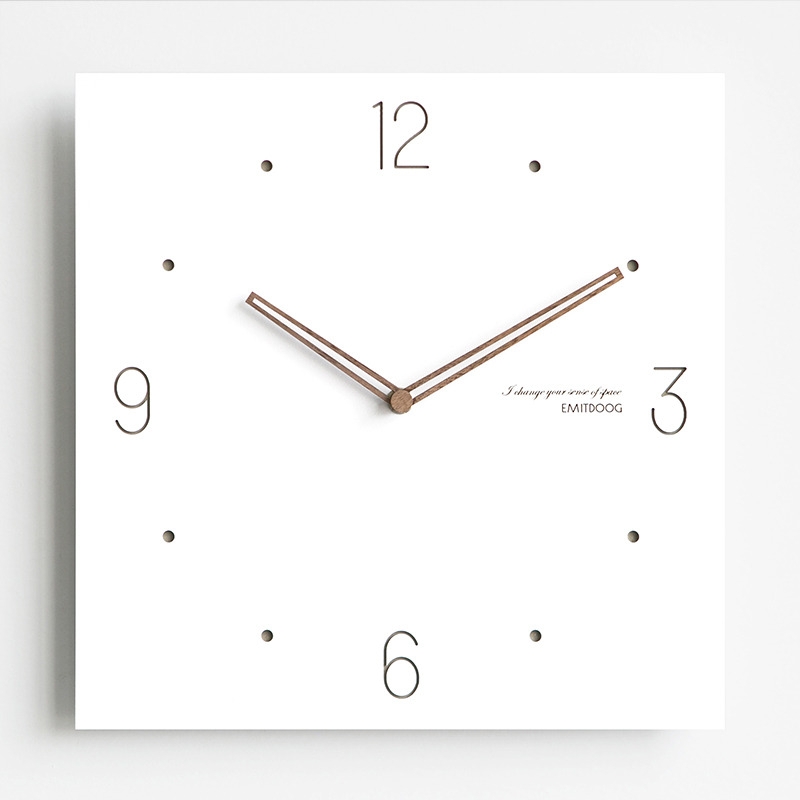 Minimalist Square Wall Clock with Matte White Finish and Wooden Hands