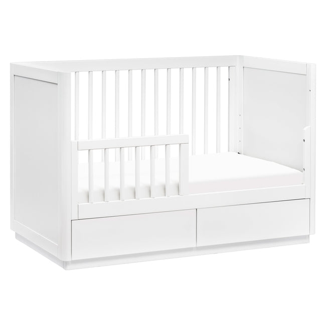 Minimalist Toddler Bed Conversion with Matte Finish Storage Drawers