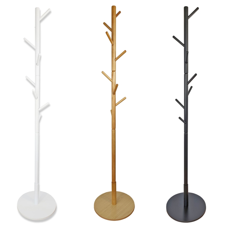 Minimalist Tree Coat Stand: Round Base & Staggered Hooks in Scandi Style