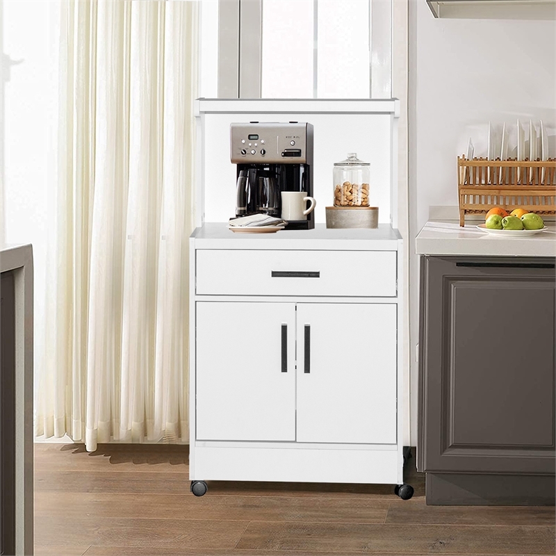 Minimalist White Kitchen Cart with Matte Black Hardware Accents