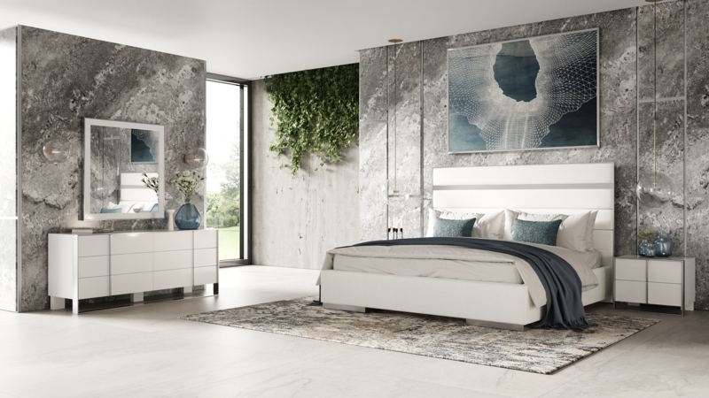 Minimalist White Platform Set: Stainless Steel Accents & Channel Tufting
