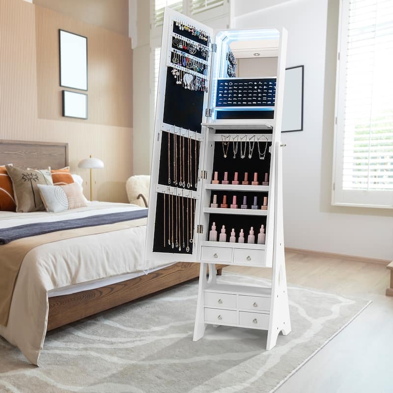 Mirrored Jewelry Organizer Cabinet with Nail Polish Shelves