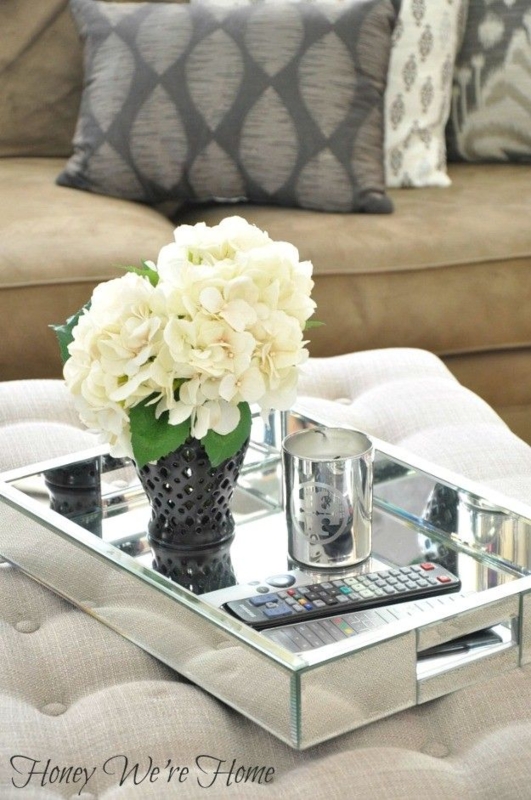 Mirrored Tray, Mirrored Panels, Silver, Rectangular Profile, Glam Decor